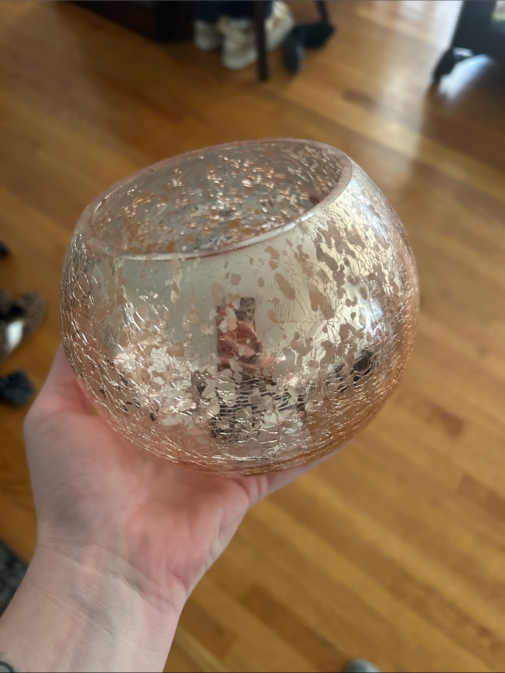 Decorative Rose Gold Crackle Glass Votive Candle Holder - Unbranded
